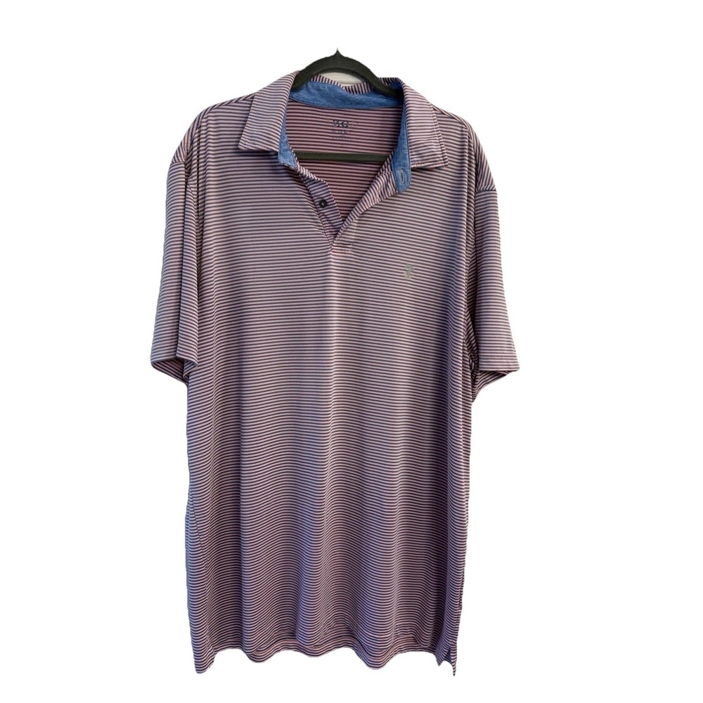 IZOD Golf Mens Polo Shirt size‎ XL Stretch Short Sleeve -BLUE/PINK stripe